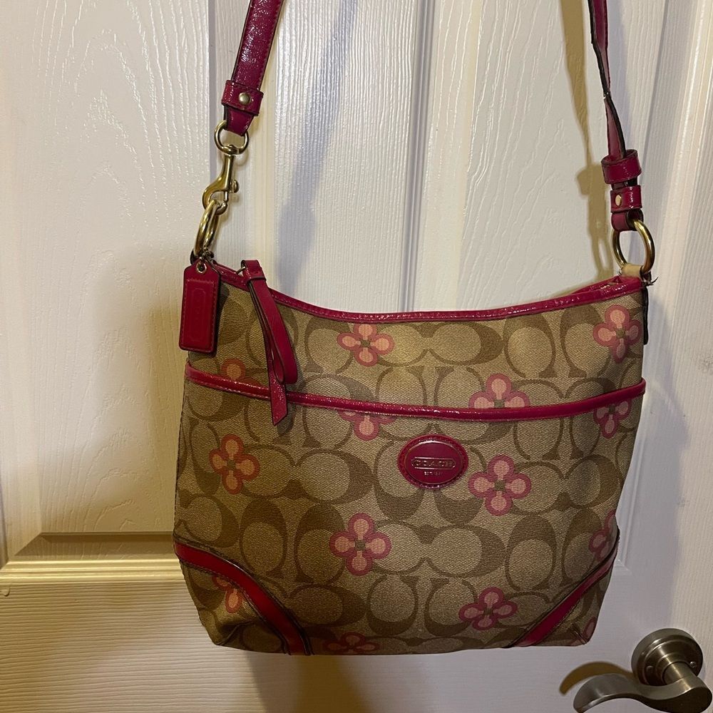 Coach Peyton Signature Clover synthetic brown & Pink Crossbody /Shoulder Bag